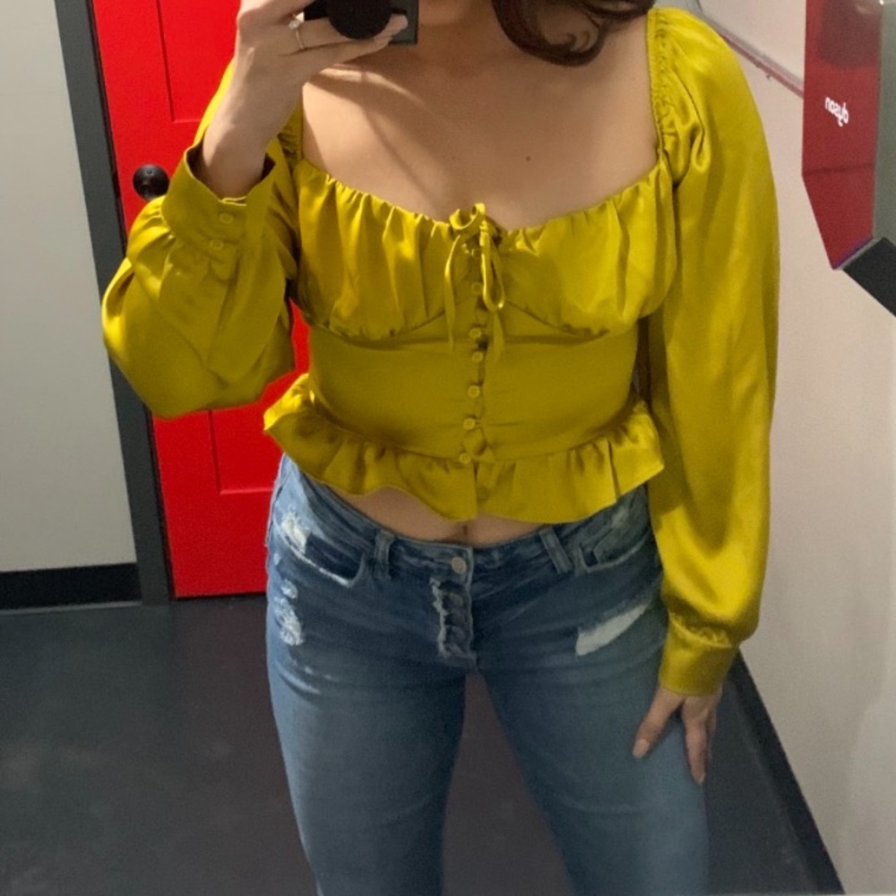 Gold Satin Button Up Blouse